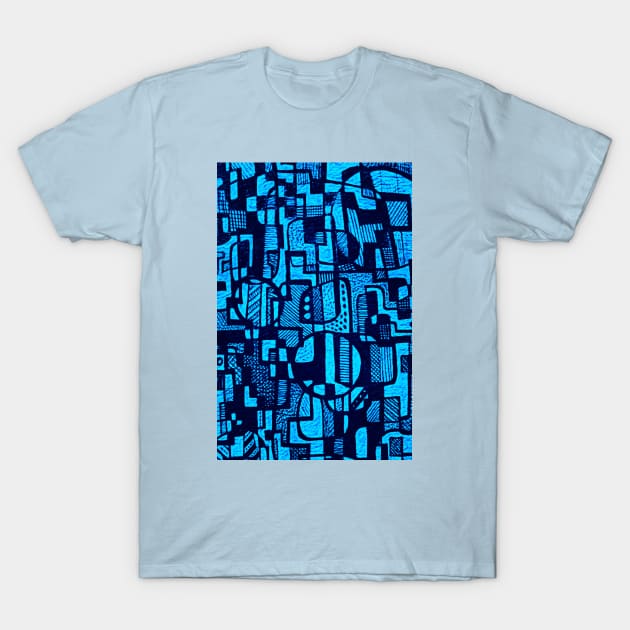 African Abstract Art Pattern Design- "Ndalu" - Blue T-Shirt by Tony Cisse Art Originals